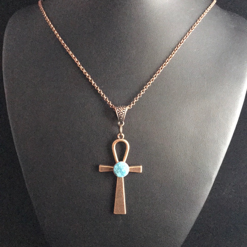 Druzy Ankh Egyptian Cross Pendant Necklace B-1-22